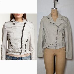 MUUBAA Ivory Gray Belted Asha Lamb Leather Moto Jacket